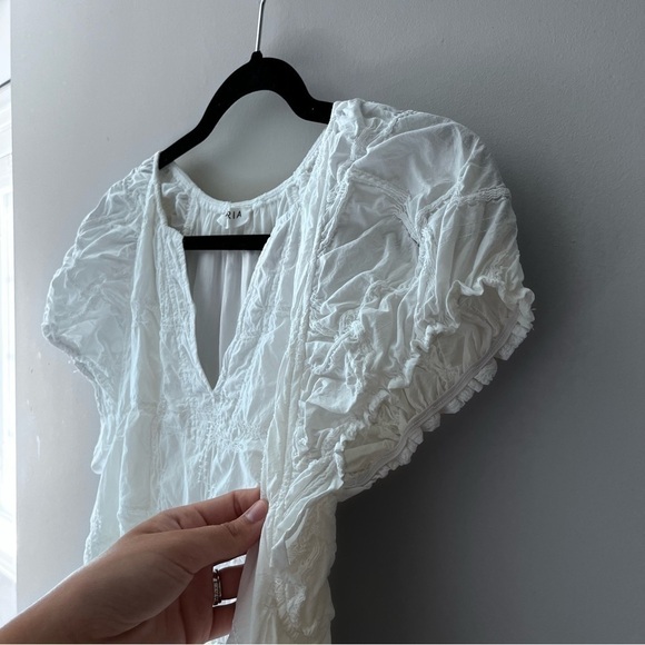 Storia Stitched Bohemian Tiered Mini White Dress Women’s Medium - Picture 7 of 11